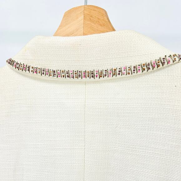 Vintage 90s Escada Ivory Elegant Cream Beaded Linen Cotton Skirt Suit - Picture 6 of 10